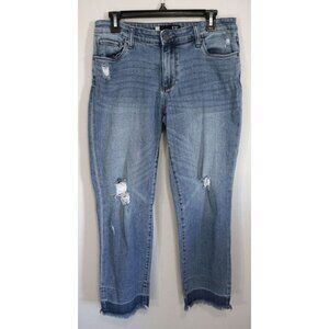 Kut from the Kloth Frayed Cropped Distressed Cut Off Blue Denim Jeans Size 6